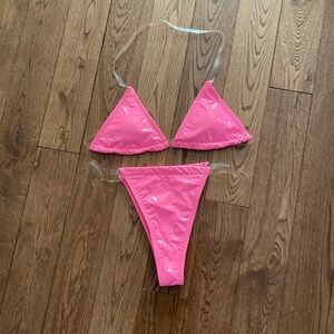 New Faux leather pink bikini, size M